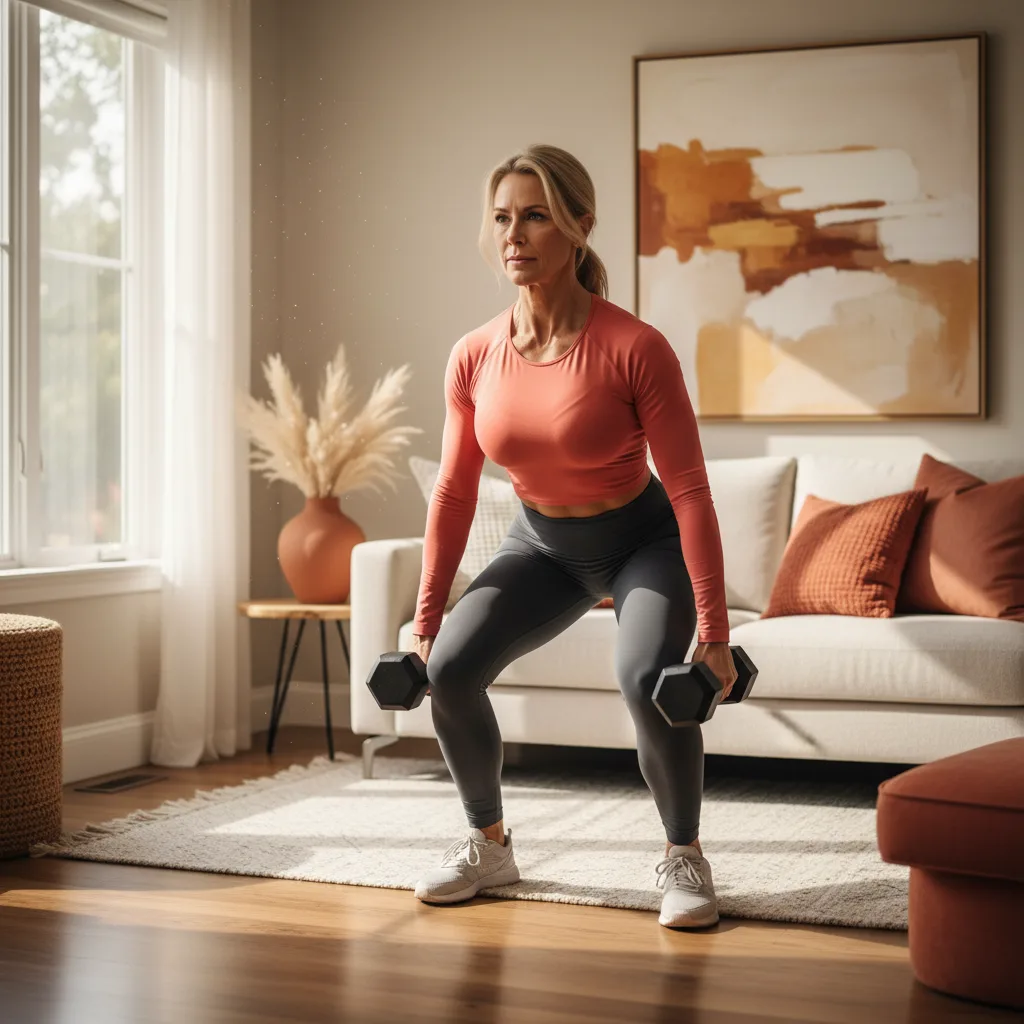 Woman strength training at home